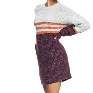 Roxy Gray and Orange Ribbed Long Sleeve Sweater Dress